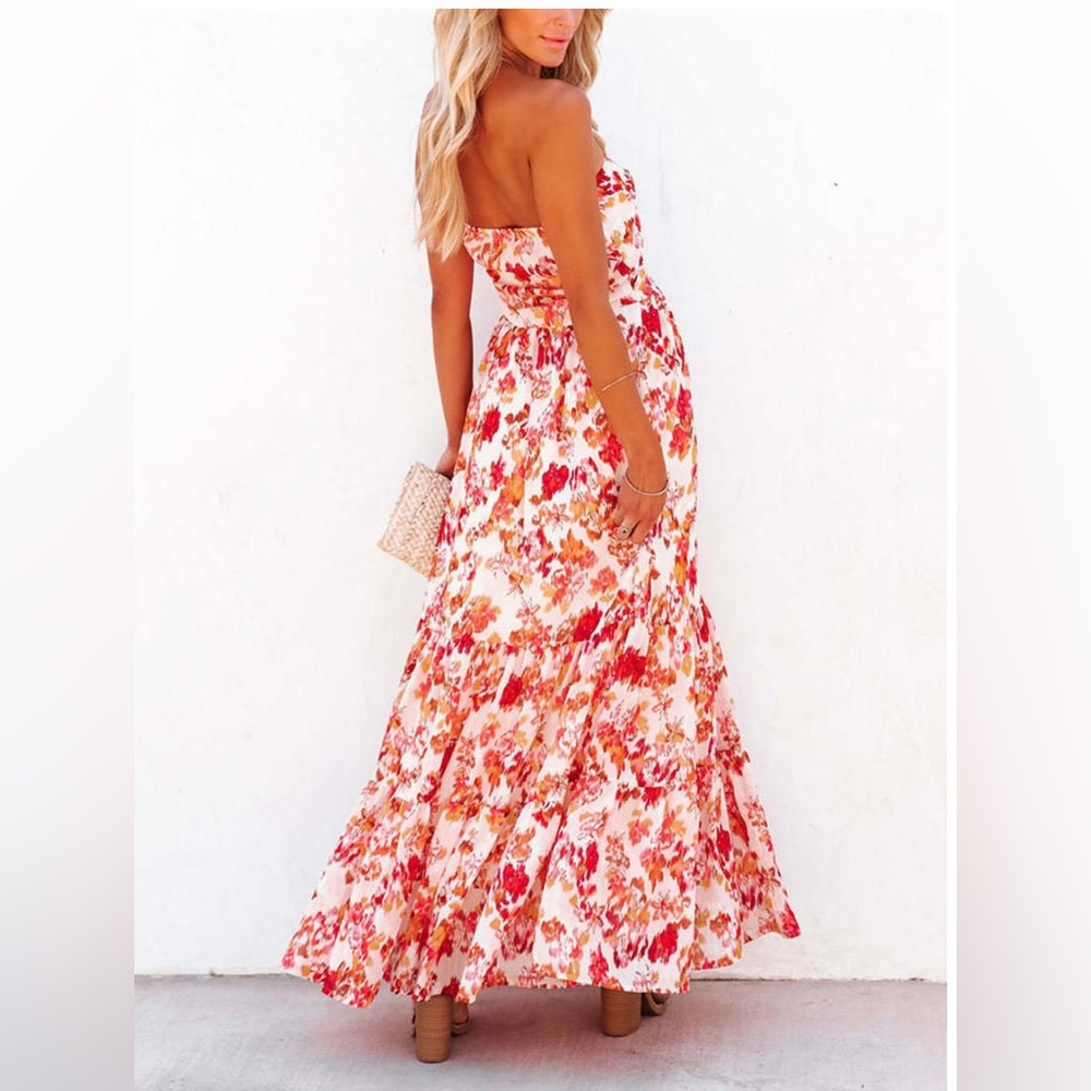 VICI - Strapless Floral GOLDEN TIMES FRONT CUTOUT METALLIC MAXI Dress -NWOT - Picture 4 of 5